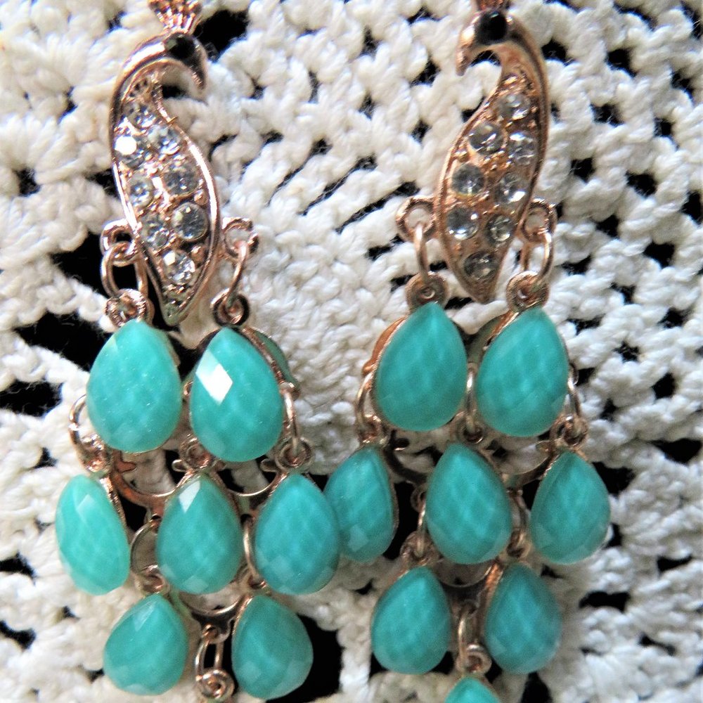 Peacock Dangle Figural Articulated Earrings 2.5" NEW LOWER PRICE - Picture 3 of 10